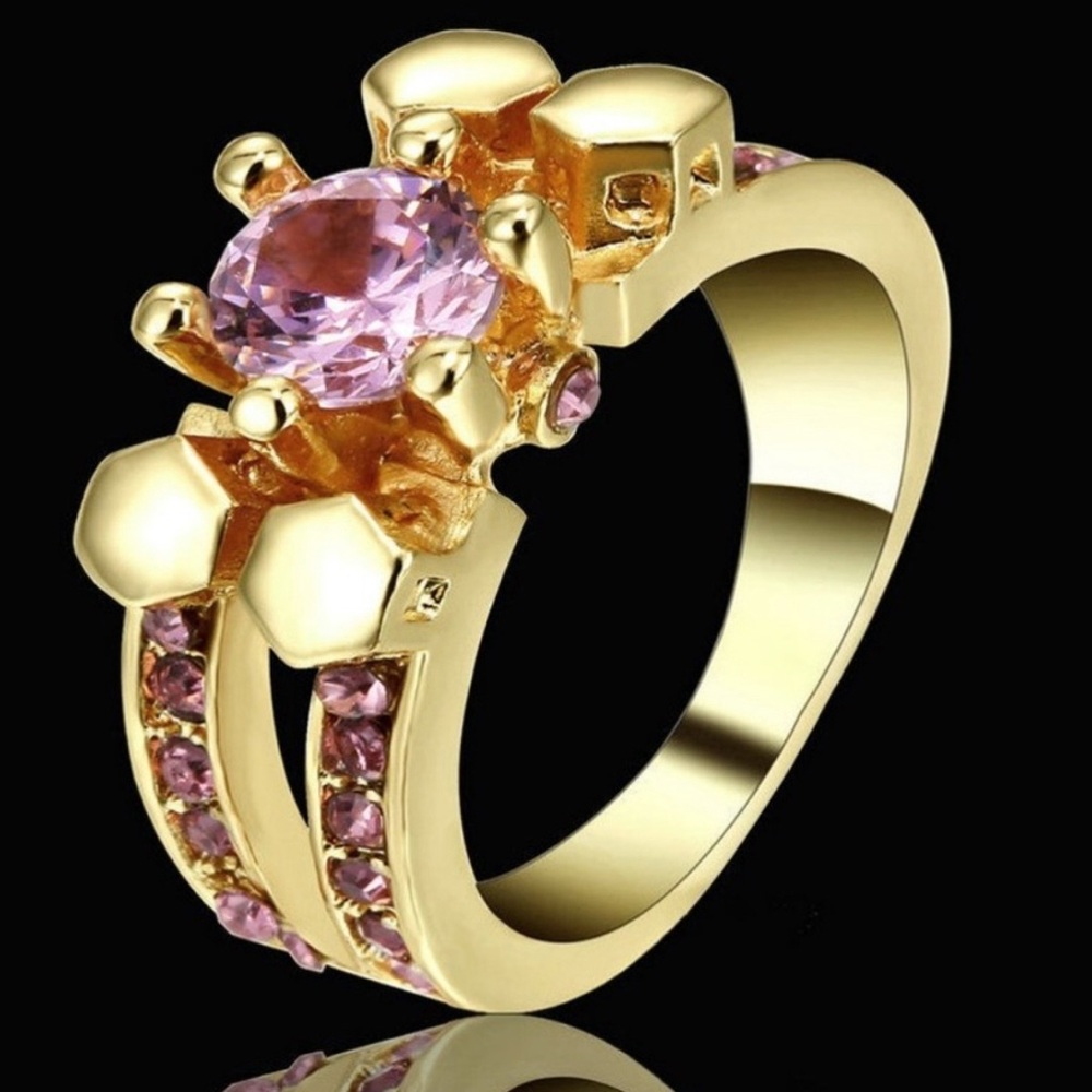Pink‎ CZ Gold Ring  6.5